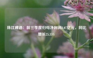 珠江啤酒：前三季度归母净利润8.07亿元，同比增长25.35%