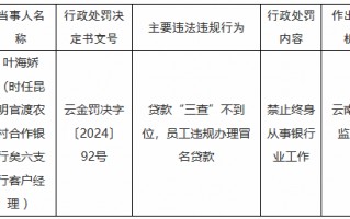 因贷款“三查”不到位，员工违规办理冒名贷款 昆明官渡农村合作银行一客户经理被禁业终身