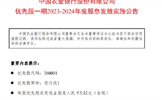 农业银行：每股农行优1将于11月5日派息5.32元